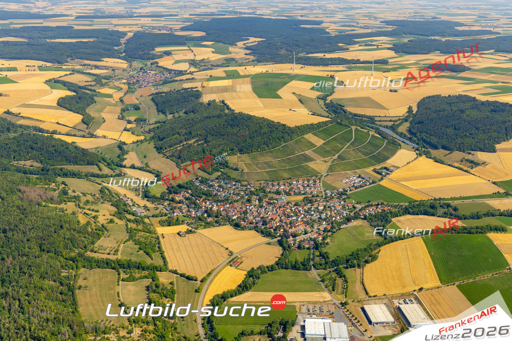 Das Luftbild zeigt : Schäftersheim Weikersheim - Die Luftaufnahme wurde 2023 vom UL-Flugzeug aus erstellt ( keine Drohne ) - Hochauflösende Luftaufnahme - Für grossformatige Ausdrucke geeignet. Die Geschenkidee !Mit Lizenz und Bildrechte bestellbar