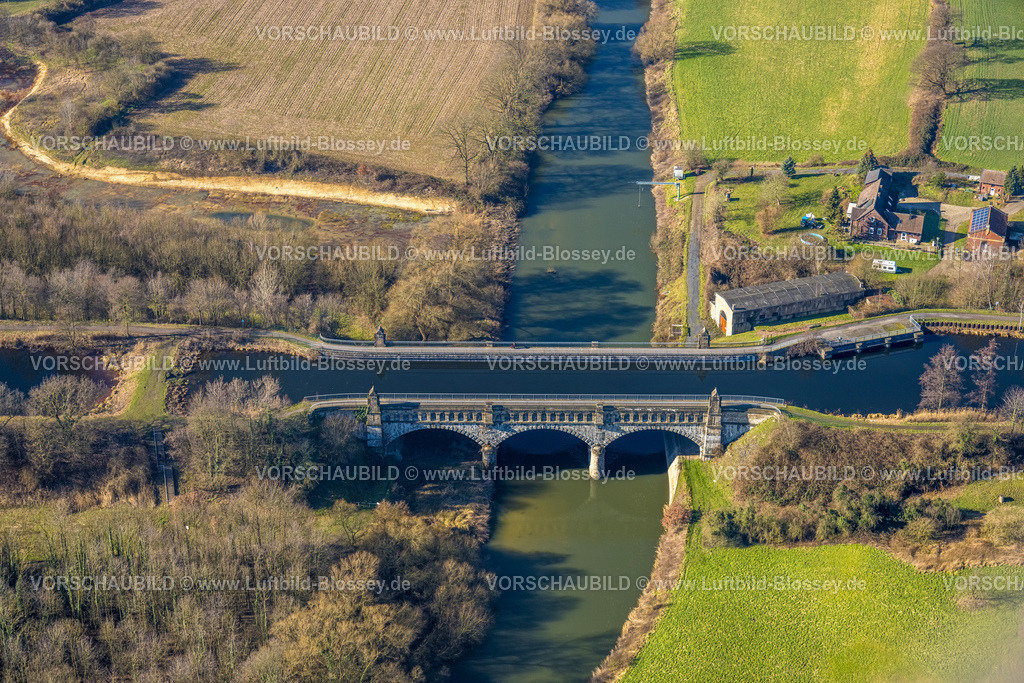 Olfen230206762Lippe | Luftbild, Alte Fahrt Kanalbrücke über den Fluss Lippe, Hötting, Datteln, Münsterland, Nordrhein-Westfalen, Deutschland