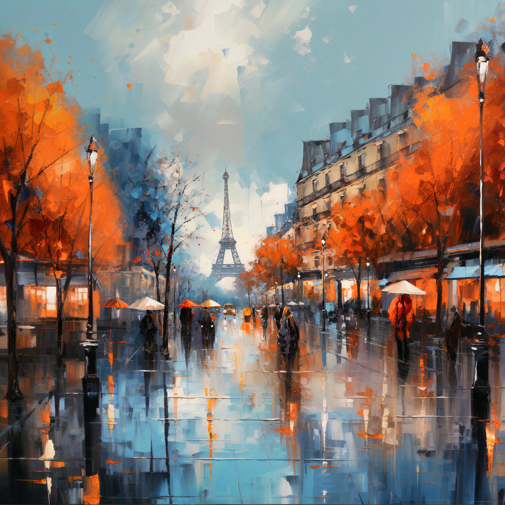 2307021 - Champs Élysées | Modernes abstraktes Wandbild der Champs Élysées in Paris mit Blick auf den Eiffelturm.