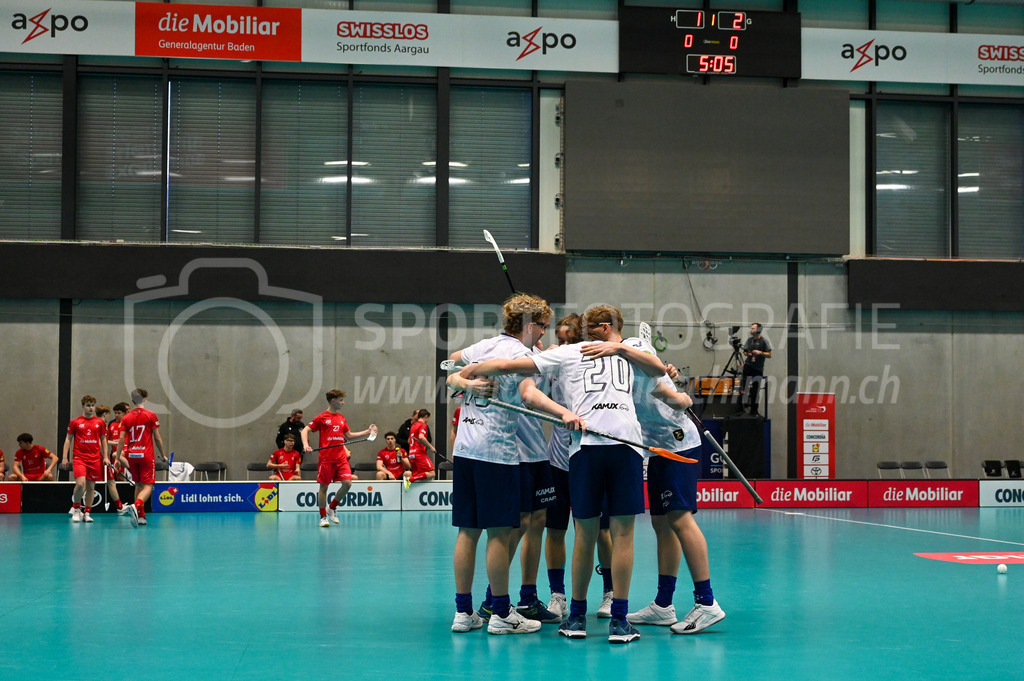Switzerland B U19 vs Finland U19 - 2. February 2024 | Switzerland B U19 vs Finland U19
U19 Men International Matches in Switzerland
GoEasy Arena, Siggenthal Station
Finland players celebrating a goal.
Credit: Markus Aeschimann | <a href="https://www.markus-aeschimann.ch">Sportfotografie Markus Aeschimann</a> | <a href="https://www.instagram.com/sportfotografie.aeschimann">@sportfotografie.aeschimann</a> - Realisiert mit Pictrs.com