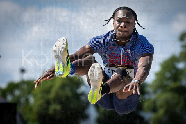 Juniorengala 2026; Mannheim, 14.06.2026 | MANNHEIM, GERMANY - JUNE 14, 2026 : Daniel Emegbor (GBR/Great Britain &amp; N.I.) competing in the men’s U20 long jump during the Juniorengala 2026 at Michael-Hoffmann-Stadion on June 14, 2026 in Mannheim, Germany.