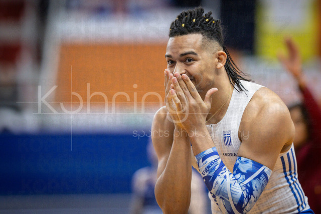 World Athletics Indoor Championships Kujawy Pomorze 26, 21.03.2026 | TORUN, POLAND - MARCH 21:  Emmanouil KARALIS (GRE) emotional during the men's pole vault of the World Athletics Indoor Championships Kujawy Pomorze 26 on day 2 / session 2 at Kujawsko-Pomorska Arena Torun on March 21, 2026 in Torun, Poland. 