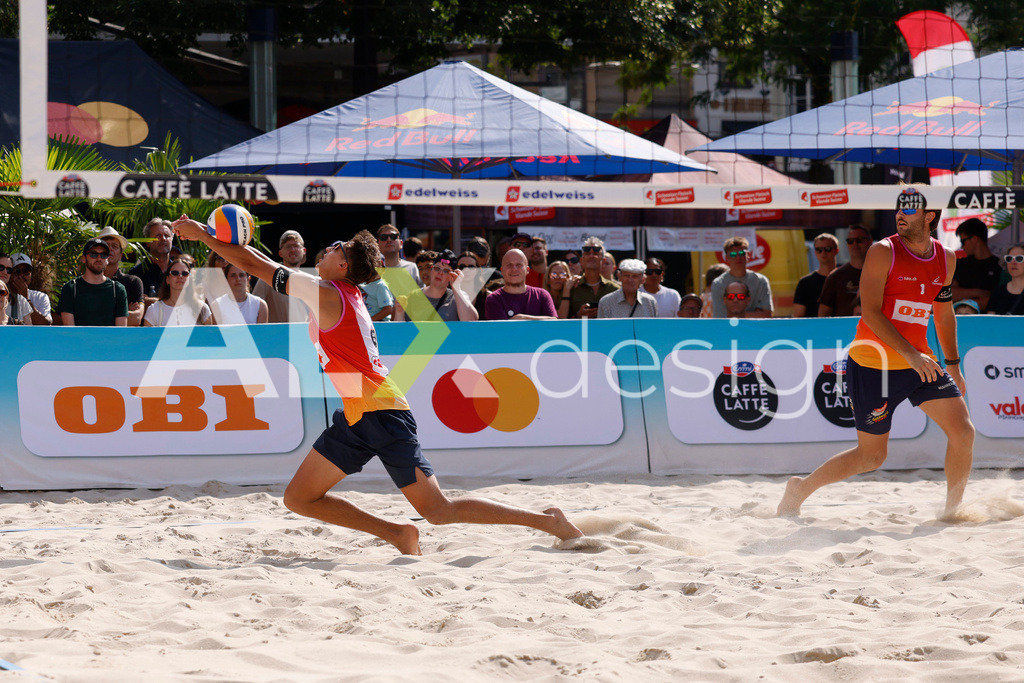 Obi BeachTour 2026 - Basel | BASEL, SWITZERLAND - JULY 19: LUC EMANUEL FLÜCKIGER (SUI) during the Obi BeachTour 2026 match between DILLIER / FLÜCKIGER (SUI) and BREER / KÄLIN (SUI) at Barfüsserplatz on July 19, 2026 in Basel, Switzerland. - Realisiert mit Pictrs.com