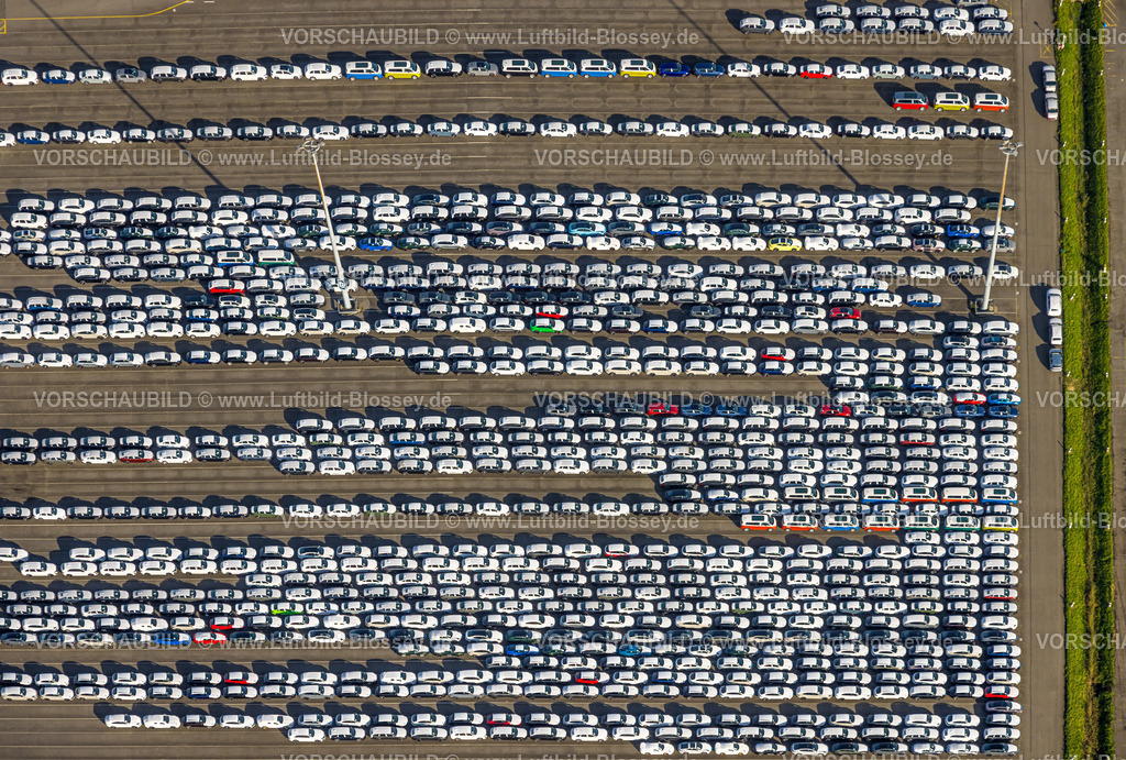 Emden251104724 | Luftbild, PKW Logistik, Volkswagenwerk PKW Parkplatz, Formen und Farben, Larrelt, Emden, Norddeutschland, Ostfriesland, Niedersachsen, Deutschland