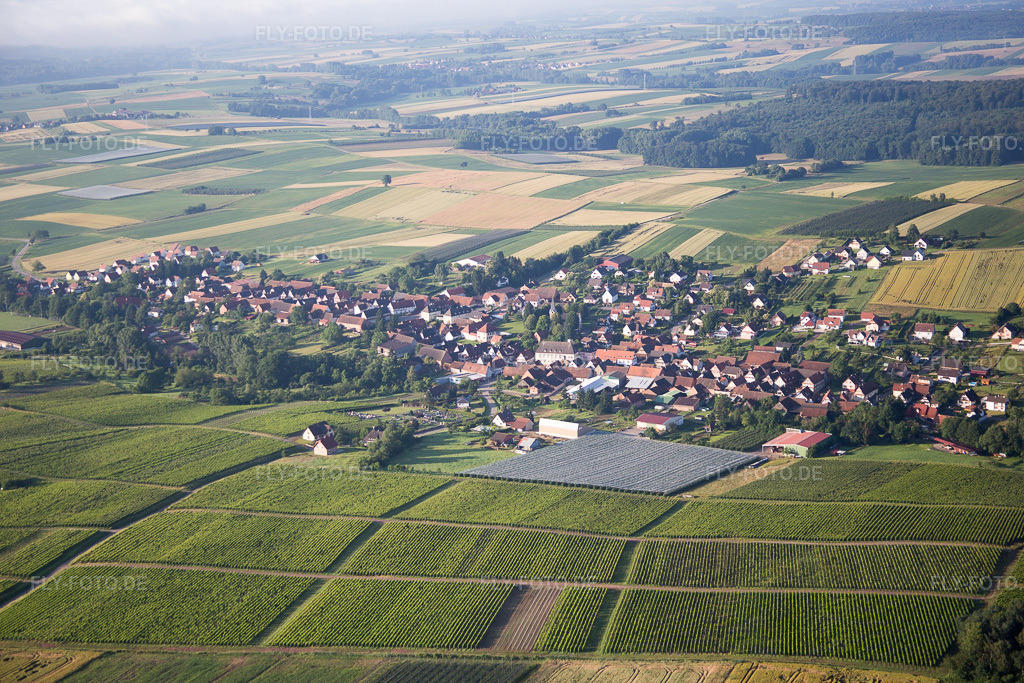 Luftbild: Ortsansicht in Oberhoffen-lès-Wissembourg im Bundesland Bas-Rhin in Frankreich. Foto: IMG_089949.jpg vom 26.06.2016 durch Werner Riehm/FLY-FOTO.de