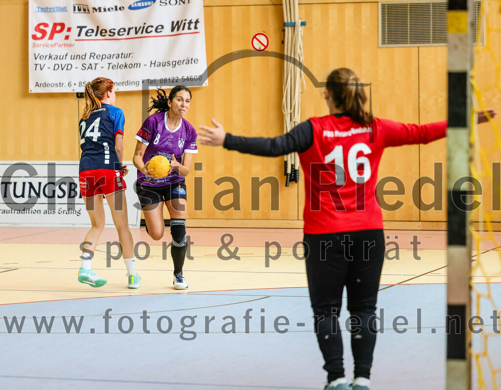 2023-10-14_044_SpVgg_Altenerding_gegen_HSG_Freising_Neufahrn_Damen | Erding, Deutschland, 14.10.2023:
Handball, Bezirksliga Frauen Altbayern 2023 / 2024, 3. Spieltag, SpVgg Altenerding II gegen HSG Freising-Neufahrn II, Endergebnis: 23:28

Carla Bluhme (HSG Freising-Neufahrn, #24), Sylvia Heider (SpVgg Altenerding, #8), Torfrau Hanna Knecht (HSG Freising-Neufahrn, #16)

Foto: Christian Riedel / fotografie-riedel.net