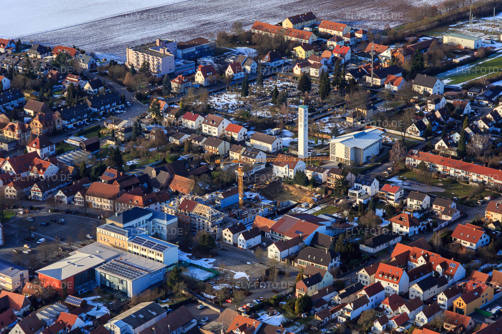 Luftbild: Neubaustelle für Geschäftshäuser nach Abriss zwischen Marktstr- und Goetherstr in Kandel im Bundesland Rheinland-Pfalz in Deutschland. Foto: IMG_096297.jpg vom 15.01.2017 durch Werner Riehm/FLY-FOTO.de
