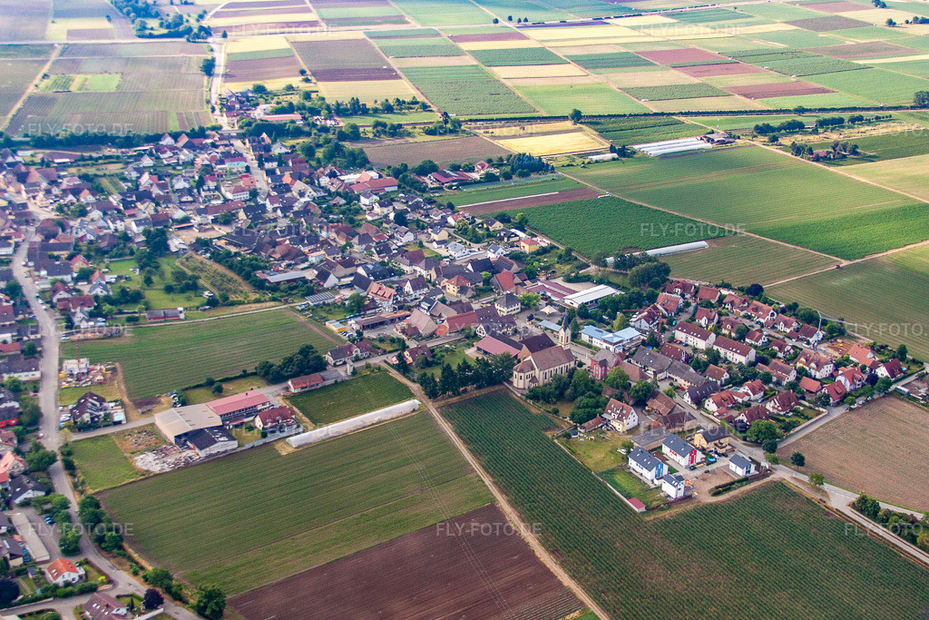 Luftbild: Dorfmitte von Nordwesten mit Grundschule Tunsel und Pfarrkirche St. Michael https://www.kath-bk-ha.de/html/content/st_michael_tunsel.html im Ortsteil Tunsel in Bad Krozingen im Bundesland Baden-Württemberg in Deutschland. Foto: IMG_68245.jpg vom 19.06.2014 durch Werner Riehm/FLY-FOTO.de
