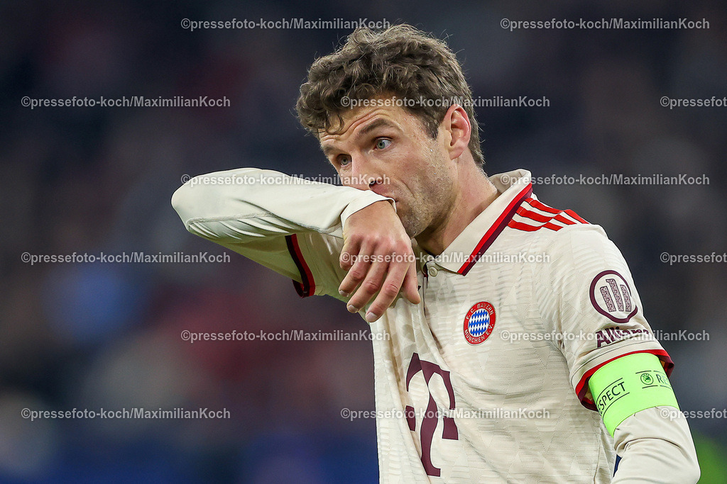 UCL10122402200 | 10.12.2024, Fußball, UEFA Champions League, Schachtar Donezk - FC Bayern München, Arena AufSchalke Gelsenkirchen, 8. Spieltag Saison 2024 2025: Thomas Müller (Bayern #25)DFB regulations prohibit any use of photographs as image sequences and or quasi-video.