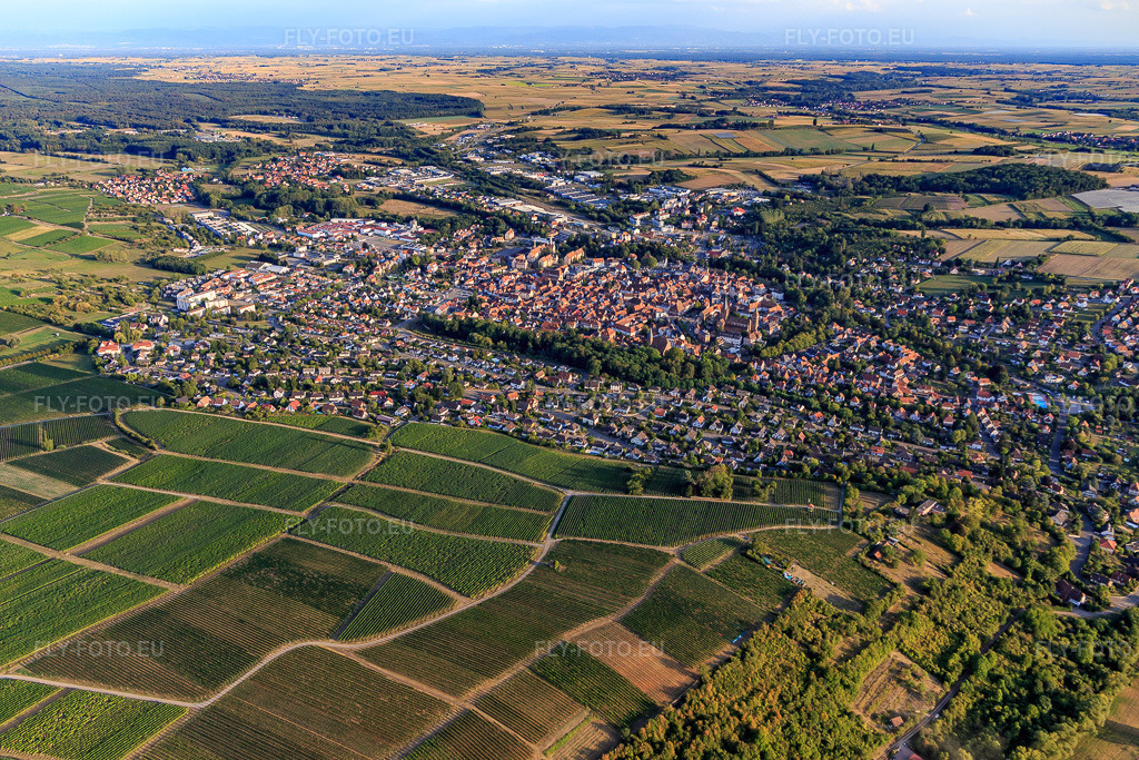 Vue aérienne: Vue d'ensemble de la ville depuis le nord à Wissembourg dans le département Bas Rhin, France – .Photo: IMG_117425.jpg prise le 06/09/2019 par Werner Riehm/FLY-FOTO.eu – Résolution de l'original: 5268 x 3512 px