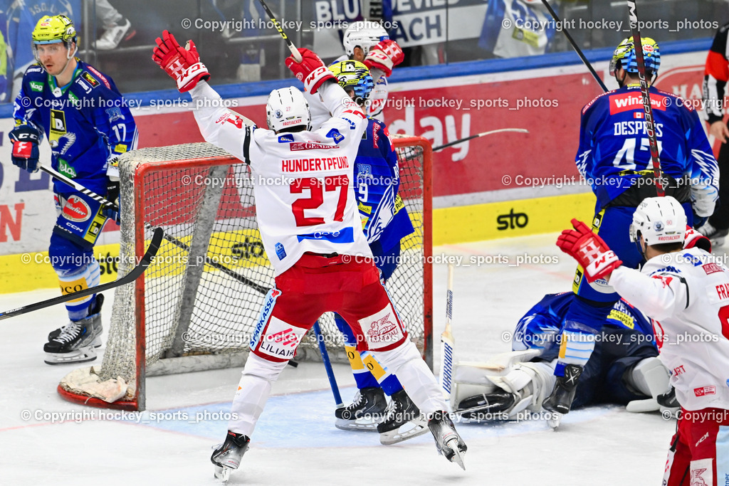 EC IDM Wärmepumpen VSV vs. EC KAC 12.3.2023 | #27 Hundertpfund Thomas Jubel, #9 Rauchenwald Alexander, Tor EC KAC, #47 Despres Simon,  #17 Kulda Arturs