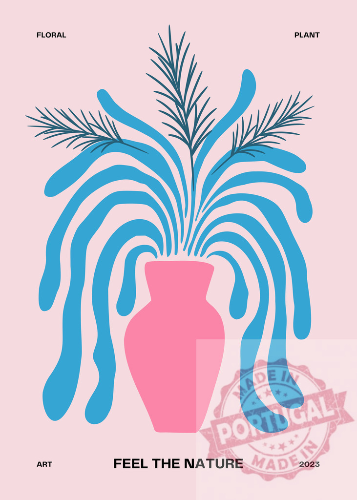 Abstract floral plant in pink vase art poster | Pink vase holding abstract floral plant elements on a light pink background, creating a minimalist poster - Realisiert mit Pictrs.com
