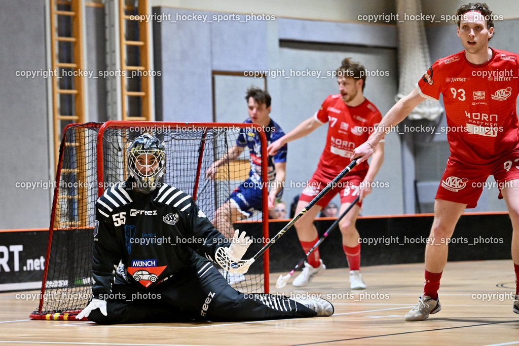 KAC Floorball vs. VSV Unihockey | #55 Maximilian Obereder KAC Floorball, #93 Marcel Gappmayer KAC Floorball, KAC Floorball vs. VSV Unihockey, KAC Floorball vs. VSV Unihockey am 21.03.2026 in Klagenfurt (Ballspielhalle Waidmannsdorf), Austria, (Photo by Bernd Stefan)