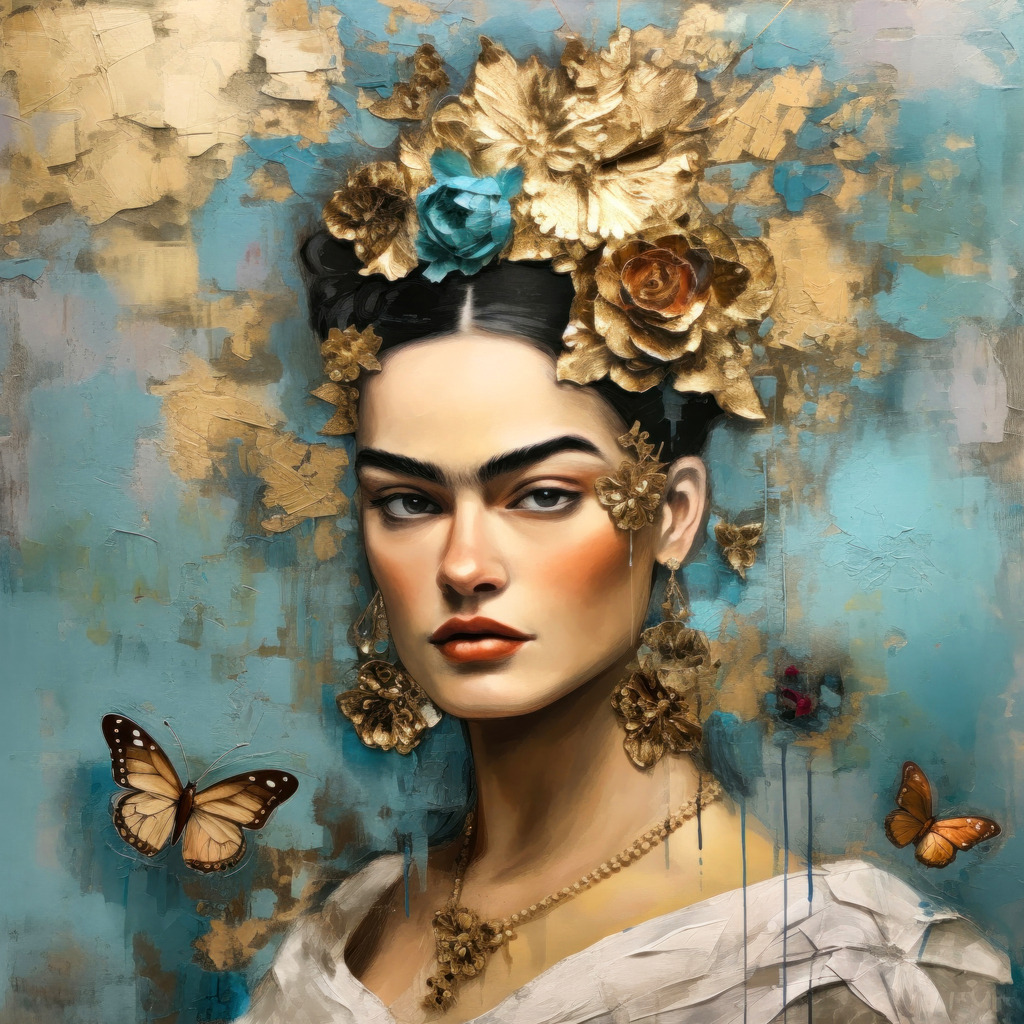 10231020 - Frida Kahlo in gold und türkis | Kaufen Sie Hamburg Bilder und Hamburg Fotos auf Leinwand, Acrylglas, Alu-Dibond, oder als Poster in Hamburgs großer Onlinegalerie. Elbphilharmonie Bilder, Hamburger Hafen, Speicherstadt, Alster und viel mehr.
