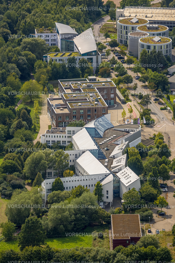 Witten250804680 | Luftbild, Universität Witten/Herdecke mit FEZ Forschungs- und Entwicklungszentrum Witten GmbH und ZBZ Witten GmbH Zahnmedizinisch-Biowissenschaftliches Forschungszentrum und Entwicklungszentrum Witten (runde Gebäude), Annen, Witten, Ruhrgebiet, Nordrhein-Westfalen, Deutschland