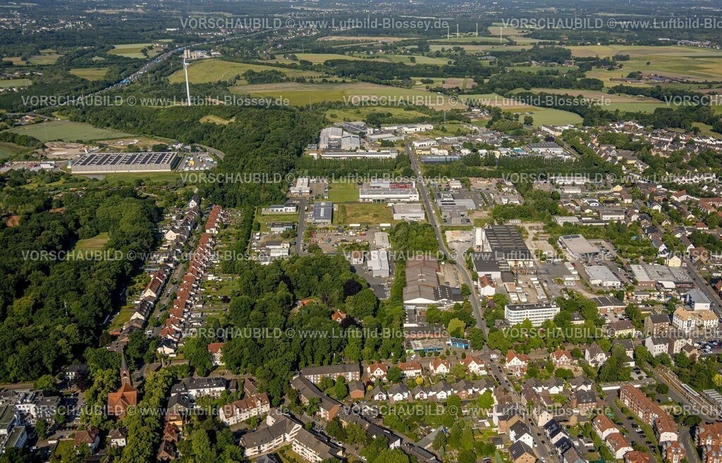 Luenen250600050 | Luftbild, Gewerbegebiet Minister Achenbach I/II Zechenstraße, Reihenhaus Siedlung Elsa-Brandström-Straße am Volkspark, Brambauer, Lünen, Ruhrgebiet, Nordrhein-Westfalen, Deutschland