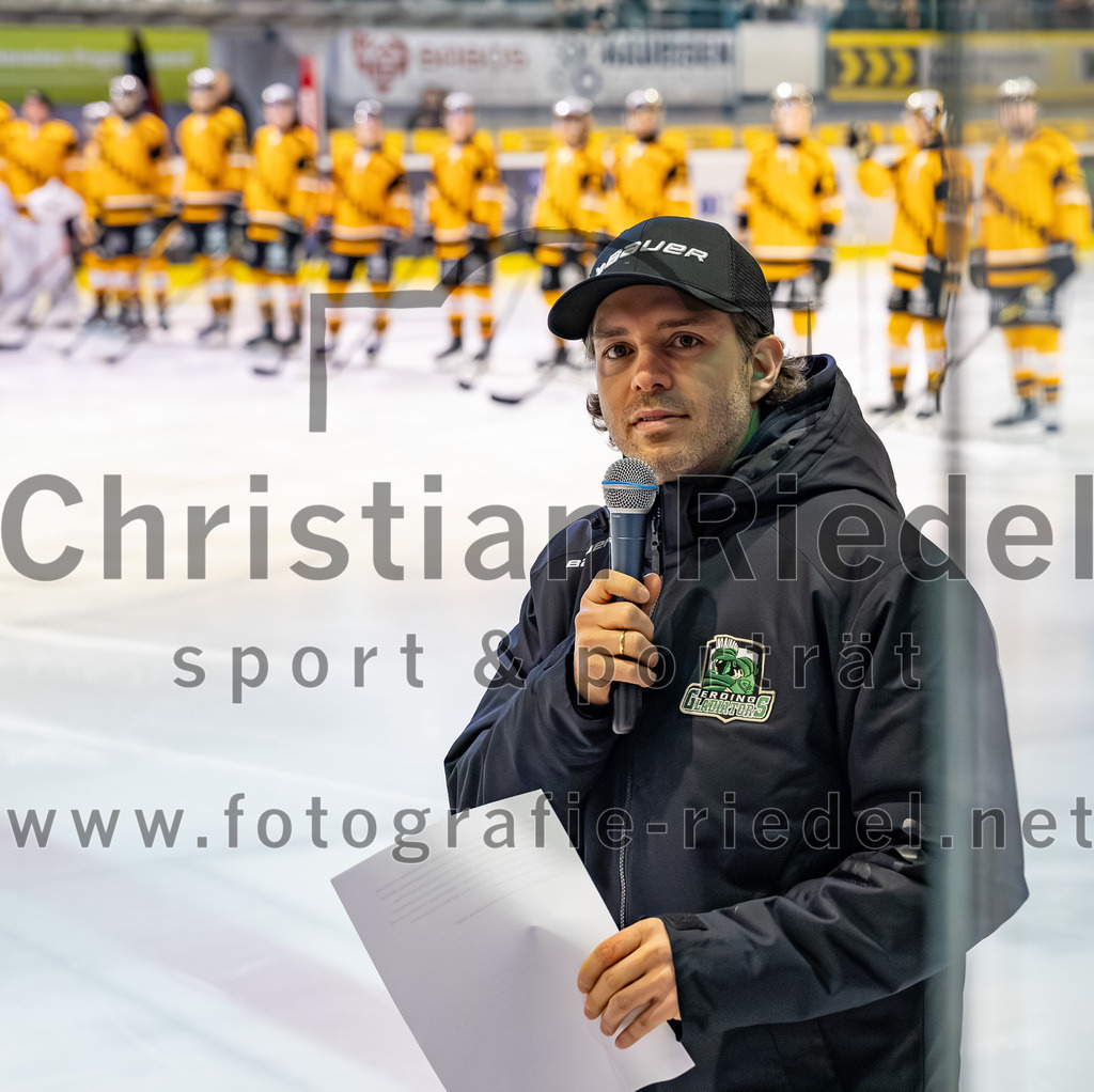 2026-02-27_016_TSV_Erding_gegen_EV_Fuessen | Erding, Deutschland, 27.02.2026:Eishockey, Oberliga Süd 2025 / 2026, 51. Spieltag, TSV Erding gegen EV Füssen, Endergebnis: 2:4Co-Trainer Thomas Brandl (Erding Gladiators)Foto: Christian Riedel / fotografie-riedel.net