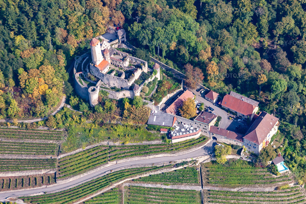 Luftbild: Burg Hornberg bei Neckarzimmern in Neckarzimmern im Bundesland Baden-Württemberg in Deutschland. Foto: IMG_45617-1664.jpg vom 25.09.2011 durch Werner Riehm/FLY-FOTO.de