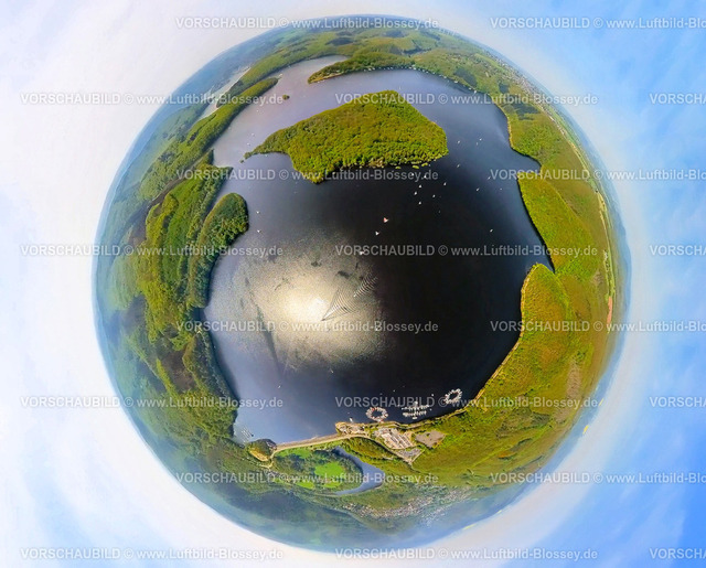 Heimbach240590133RurSee | Luftbild, Rursee mit Insel Eichert und Halbinsel Tonsberg, Rurtalsperre Schwammenauel und Rursee-Schifffahrt mit Segelbooten,  Hasenfeld, Heimbach, Nordrhein-Westfalen, Deutschland