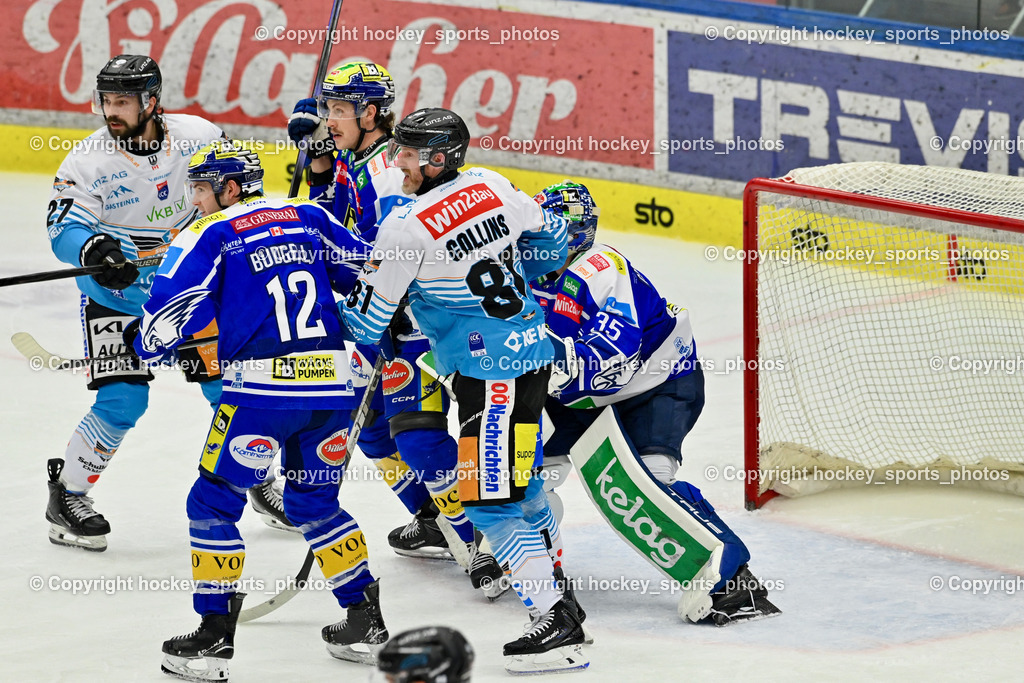 EC IDM WÄRMEPUMPEN VSV vs. Steinbach Black Wings Linz | #12 Brett Budgell EC VSV, #81 Sean Brendan Collins Black Wings Linz, #35 Joe Cannata EC VSV, #2 Dylan MacPherson EC VSV, #27 Shawn St-Amant Black Wings Linz, EC IDM WÄRMEPUMPEN VSV vs. Steinbach Black Wings Linz, EC IDM WÄRMEPUMPEN VSV vs. Steinbach Black Wings Linz am 04.03.2026 in Villach (Stadthalle Villach), Austria, (Photo by Bernd Stefan)