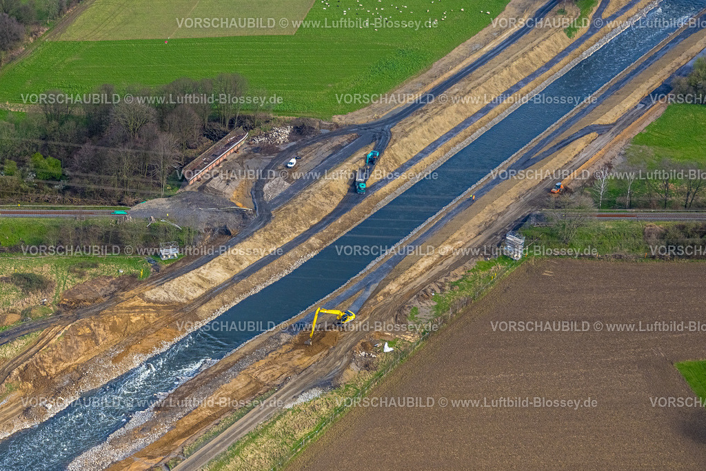 Dinslaken240308959-2 | Luftbild, Emscherdeich mit gebrochenem Damm an der Emschermündung, Baugebiet, Eppinghoven, Dinslaken, Nordrhein-Westfalen, Deutschland