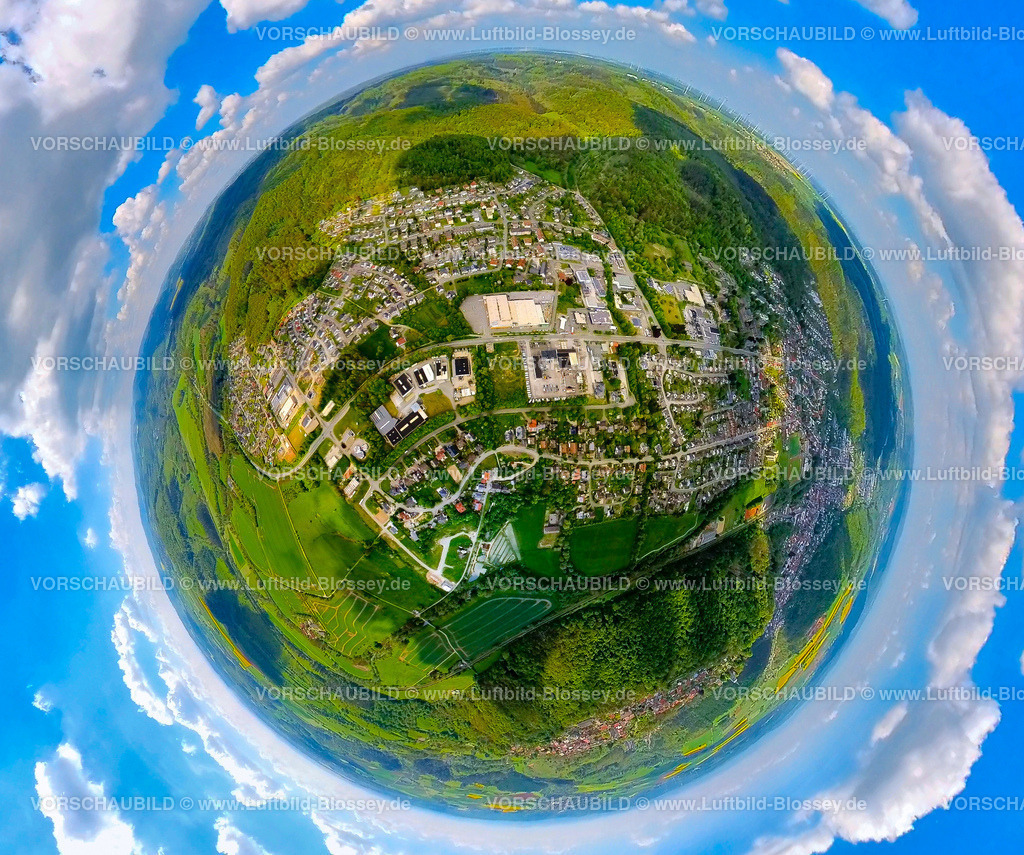 Marsberg240590453 | Luftbild, Ortsansicht Bredelarer Straße Bundesstraße B7 mit LWL Klinik, Erdkugel, Fisheye Aufnahme, Fischaugen Aufnahme, 360 Grad Aufnahme, tiny world, little planet, fisheye Bild, Niedermarsberg, Marsberg, Sauerland, Nordrhein-Westfalen, Deutschland
