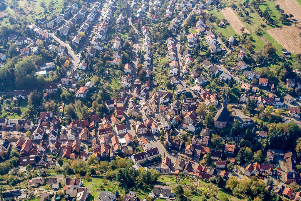 Luftbild: Ortsansicht im Ortsteil Grünwettersbach in Karlsruhe im Bundesland Baden-Württemberg in Deutschland. Foto: IMG_8631.jpg vom 14.10.2007 durch Werner Riehm/FLY-FOTO.de