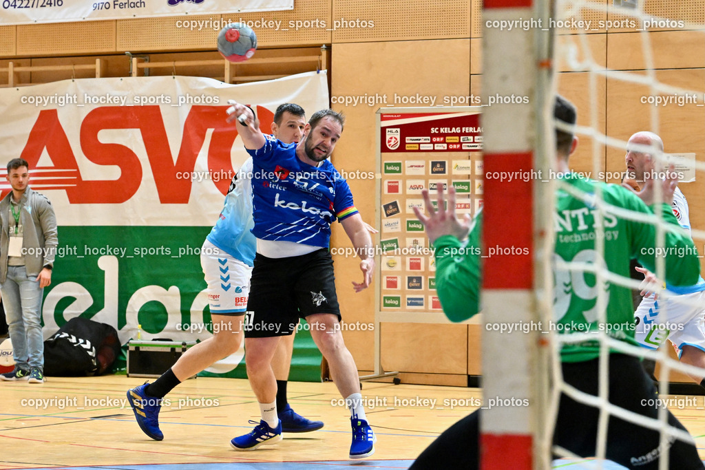 SC Ferlach vs. HSG Bärnbach/Köflach 30.3.2024 | #10 Perkusic Toni HSG Bärnbach, #57 LEBAN Patrik SC Ferlach, SC Ferlach vs. HSG Bärnbach/Köflach 30.3.2024, SC Ferlach vs. HSG Bärnbach/Köflach am 30.03.2024 in Ferlach (Ballspielhalle Ferlach), Austria, (Photo by Bernd Stefan)