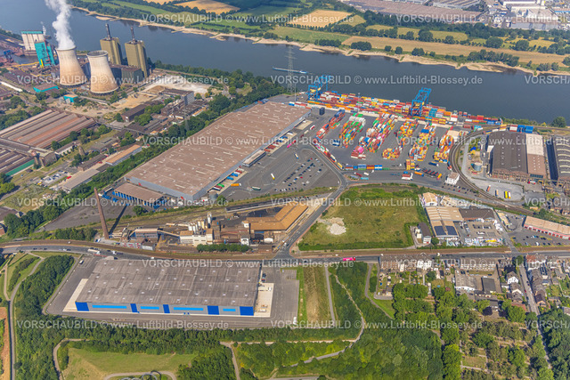 Duisburg220701275 | Luftbild, logport II, Container, Rhein-Ruhr Terminal Gesellschaft am Fluss Rhein, Kraftwerk Huckingen, Wanheim-Angerhausen, Duisburg, Ruhrgebiet, Nordrhein-Westfalen, Deutschland