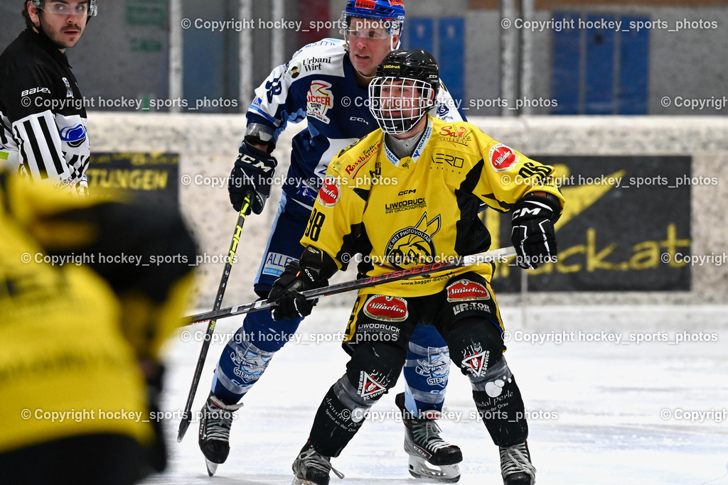 EC Hornets Spittal vs. ESC Steindorf 23.2.2024 | #98 Thalhammer Dominic EC Hornets Spittal, #18 Pewal Martin ESC Steindorf, EC Hornets Spittal vs. ESC Steindorf 23.2.2024, EC Hornets Spittal vs. ESC Steindorf 23.2.2024 am 23.02.2024 in Spittal an der Drau (Eissportzentrum Spittal), Austria, (Photo by Bernd Stefan)
