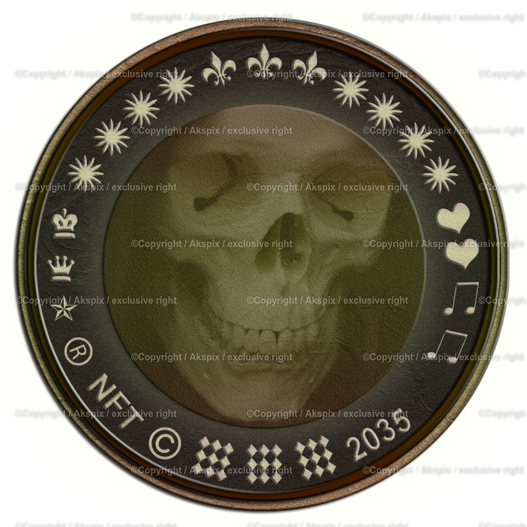 NFTs_Coin-KnochenKopf-2035-2 | Die Bildagentur Akspix ist eine Online-Bildagentur und bietet professionelles und kreatives Bildmaterial Royalty free und Rights Managed. Bildarchiv Akspix bietet eine große Auswahl an kreativen und klassischen Motiven.Frankfurt Fotograf, Fotoshooting