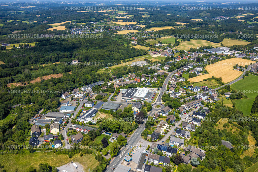 Sprockhoevel230708748 | Luftbild, Wittener Straße und Silscheder Straße mit Kreisverkehr in Haßlinghausen, Sprockhövel, Ruhrgebiet, Nordrhein-Westfalen, Deutschland