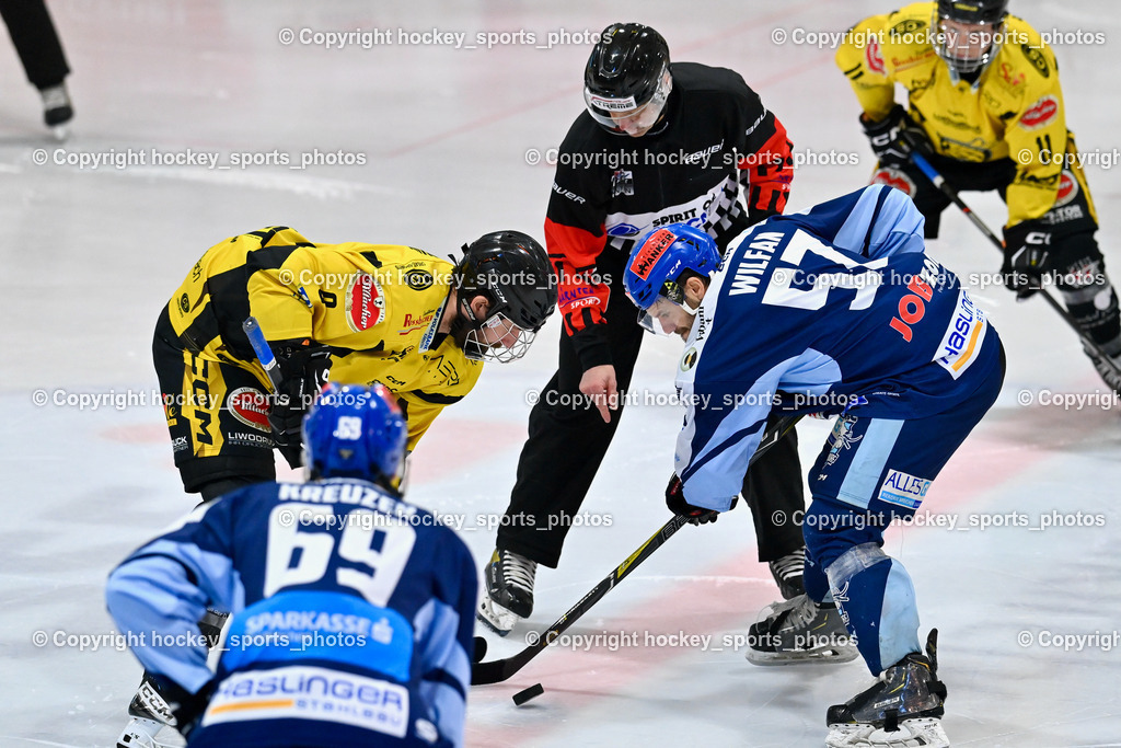 ESC Steindorf vs. EC Hornets Spittal 25.2.2024 | #9 Essmann Kevin EC Hornets Spittal, #57 Wilfan Franz ESC Steindorf, ESC Steindorf vs. EC Hornets Spittal 25.2.2024, ESC Steindorf vs. EC Hornets Spittal 25.2.2024 am 25.02.2024 in Steindorf (Ossiachersee Halle), Austria, (Photo by Bernd Stefan)