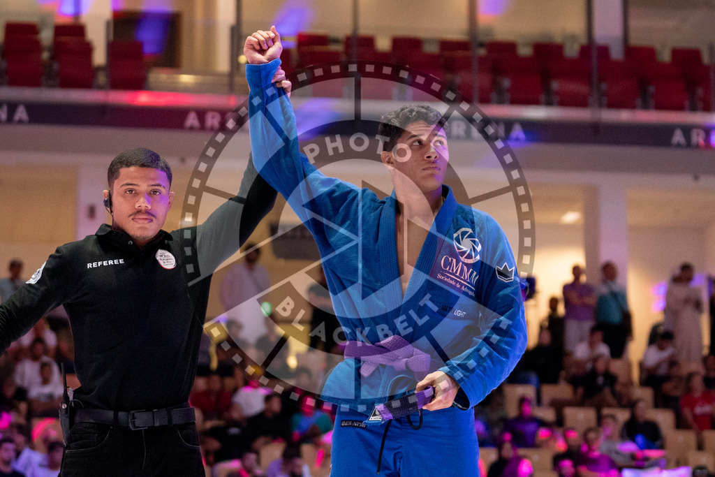 20231109PBB6235 | Fighters compete during the AJP World Professional Championship in the Mubadala Arena in Abu Dhabi, Arab United Emirates, on November 9, 2023.