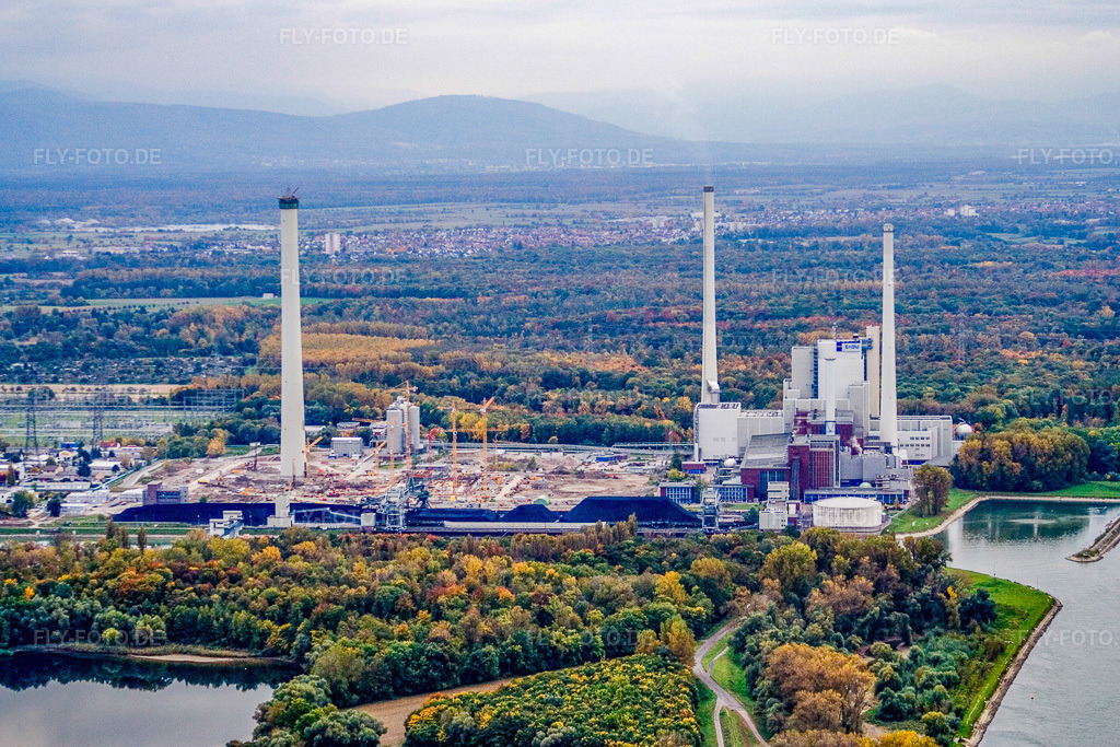 Luftbild: EnBW Neubau Kohlekraftwerk am Rheinhafen im Ortsteil Daxlanden in Karlsruhe im Bundesland Baden-Württemberg in Deutschland. Foto: IMG_13781.jpg vom 08.10.2008 durch Werner Riehm/FLY-FOTO.de
