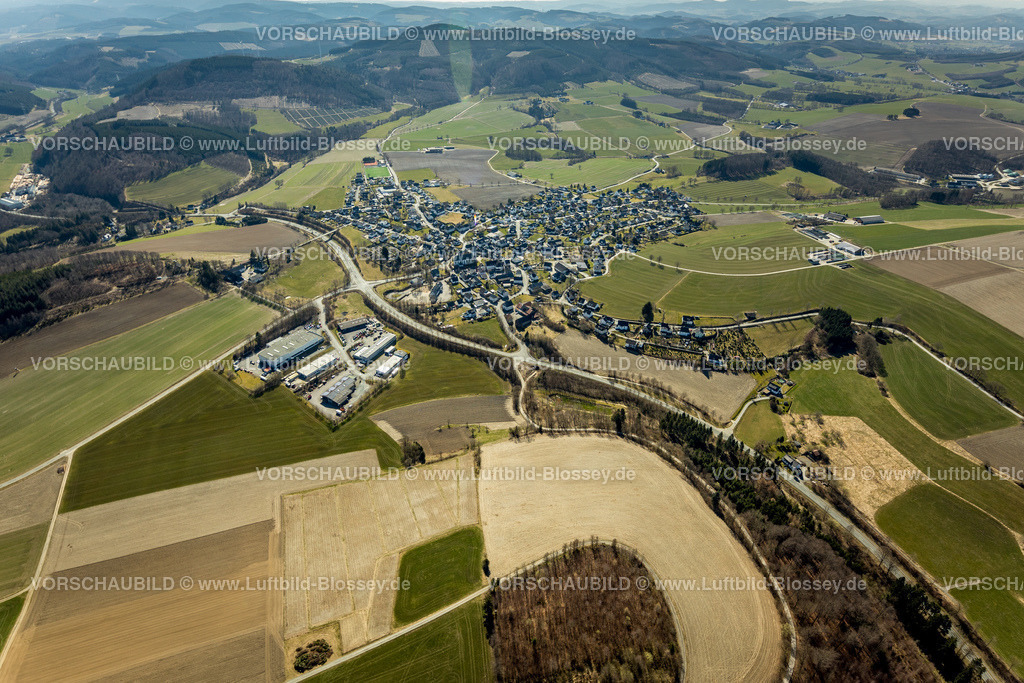 Meschede220302847 | Luftbild, Ortsansicht Remblinghausen mit kath. Pfarrkirche St. Jakobus d. Ä., Meschede, Sauerland, Nordrhein-Westfalen, Deutschland