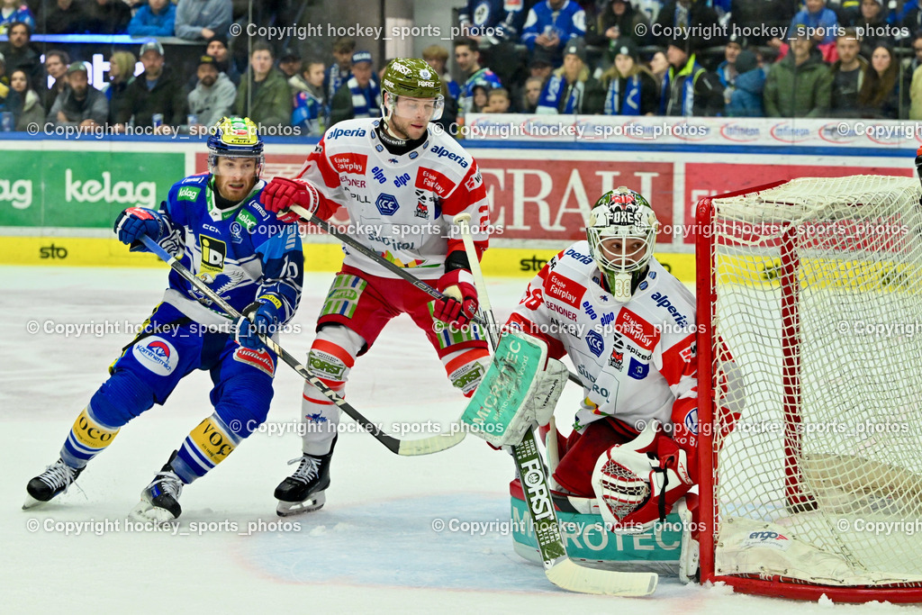 EC IDM WÄRMEPUMPEN VSV vs. HC Bozen | #38 Harvey Sam Dean HC Bozen, #24 Bourque Simon Dean HC Bozen, #16 HANCOCK Kevin EC VSV, EC IDM WÄRMEPUMPEN VSV vs. HC Bozen, EC IDM WÄRMEPUMPEN VSV vs. HC Bozen am 14.03.2025 in Villach (Stadthalle Villach), Austria, (Photo by Bernd Stefan)