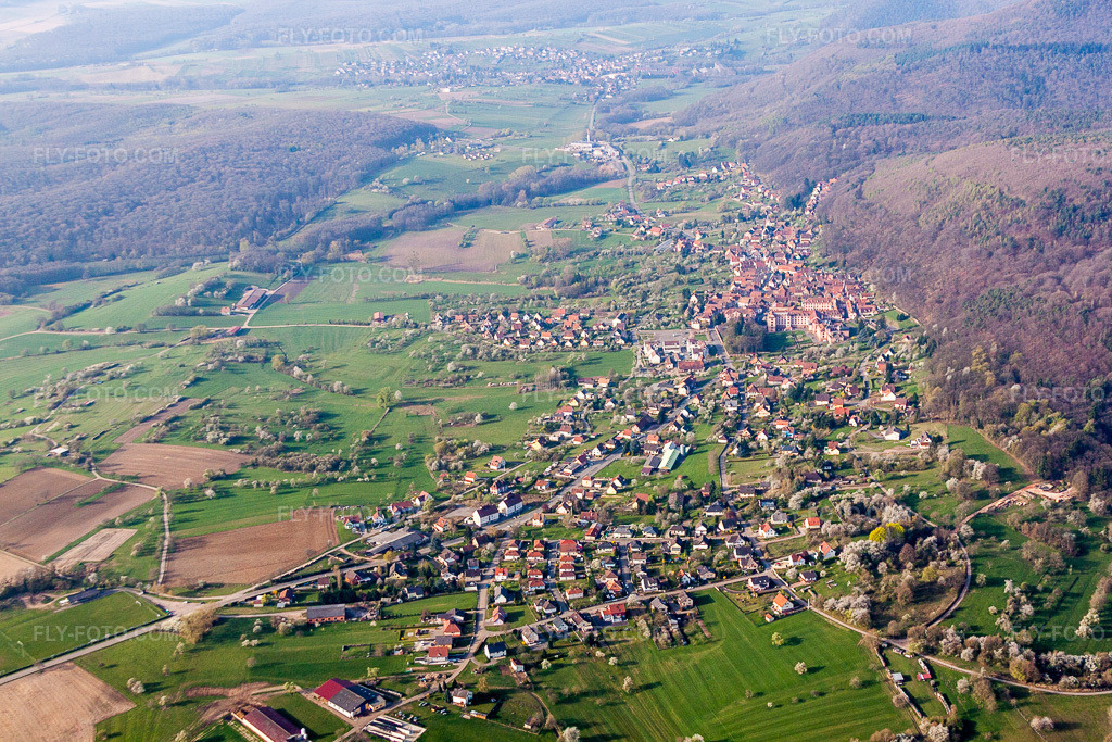 Aerial view: Agricultural fields and arable land in Oberbronn in the state Bas-Rhin, France.Photo: IMG_63719.jpg taken on 03/30/2014 by Werner Riehm/FLY-FOTO.comResolution of the original: 4752 x 3168 px