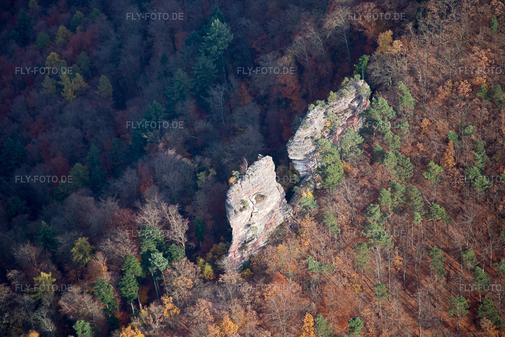 Luftbild: Burgruine Jungturm in Leinsweiler im Bundesland Rheinland-Pfalz in Deutschland. Foto: IMG_085149.jpg vom 08.11.2015 durch Werner Riehm/FLY-FOTO.de