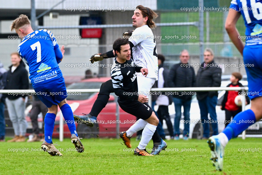 MSC Magdalen vs. SV Wernberg | #7 Fabian Daniel Ambrosch SV Wernberg, #21 Gianluca Rabitsch MSC Magdalen, #21 Nico Brian Pettauer SV Wernberg, MSC Magdalen vs. SV Wernberg, MSC Magdalen vs. SV Wernberg am 10.11.2024 in Magdalen (Sportplatz Magdalen), Austria, (Photo by Bernd Stefan)