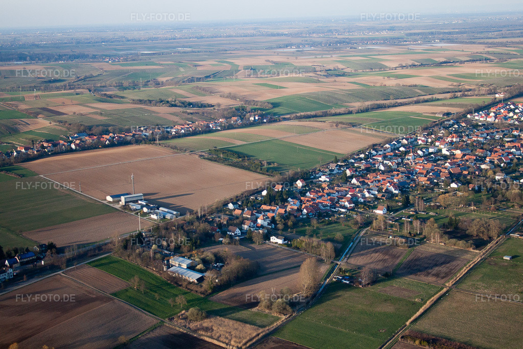 Luftbild: Ortsansicht im Ortsteil Schaidt in Wörth im Bundesland Rheinland-Pfalz in Deutschland. Foto: IMG_38811.jpg vom 20.03.2011 durch Werner Riehm/FLY-FOTO.de