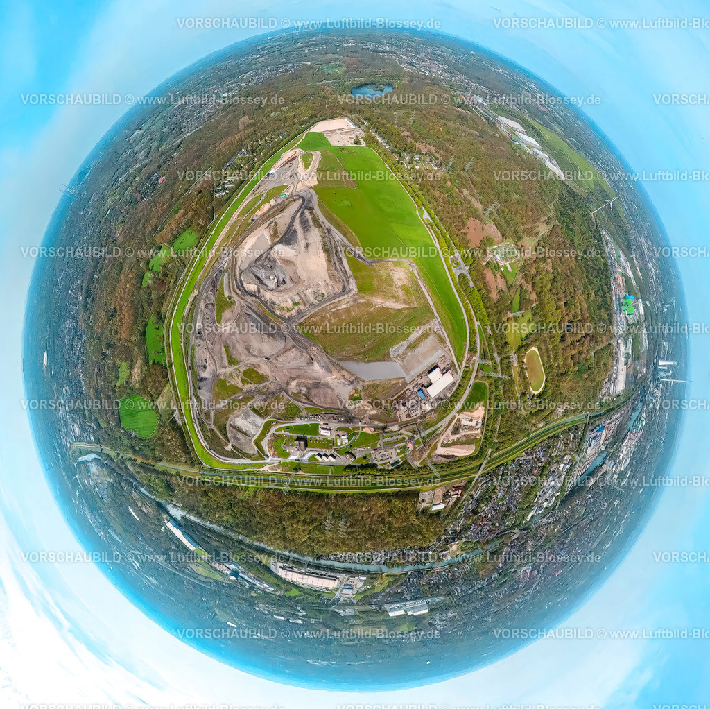 Herne230490075WanneDeponieEmscherbruch-topaz | Luftbild, Zentraldeponie Emscherbruch, Erdkugel, Fisheye Aufnahme, Fischaugen Aufnahme, 360 Grad Aufnahme, Resser Mark, Gelsenkirchen, Ruhrgebiet, Nordrhein-Westfalen, Deutschland