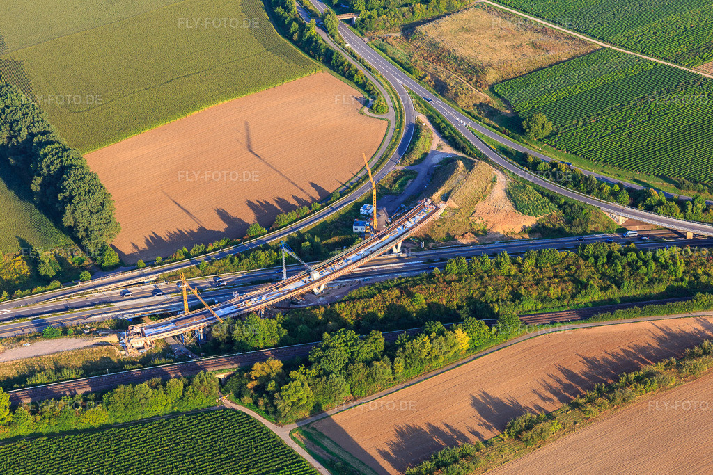 Luftbild: Baustelle für Autobahnausfahrt A65 Bornheim, Landau-Dammheim(B272) im Ortsteil Dammheim in Landau im Bundesland Rheinland-Pfalz in Deutschland. Foto: IMG_103211.jpg vom 03.09.2017 durch Werner Riehm/FLY-FOTO.de