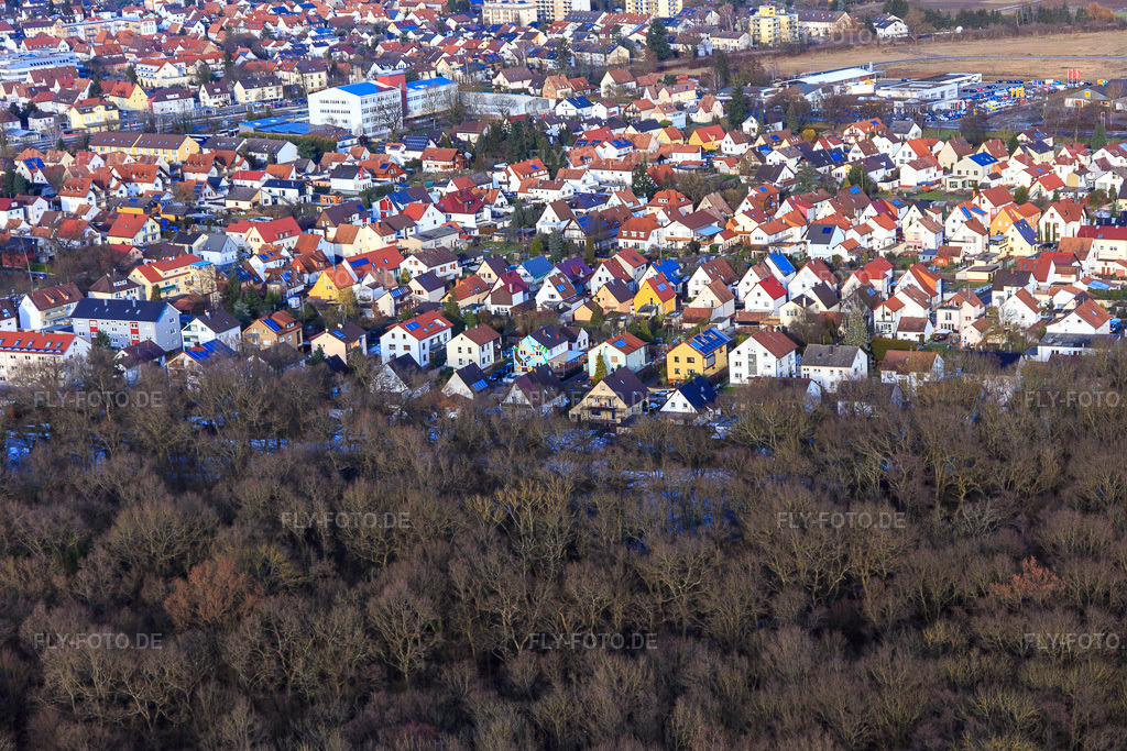 Luftbild: Ansicht des Ortsteil Siedlung Gartenstadt aus Südwesten in Kandel im Bundesland Rheinland-Pfalz in Deutschland. Foto: IMG_096312.jpg vom 15.01.2017 durch Werner Riehm/FLY-FOTO.de