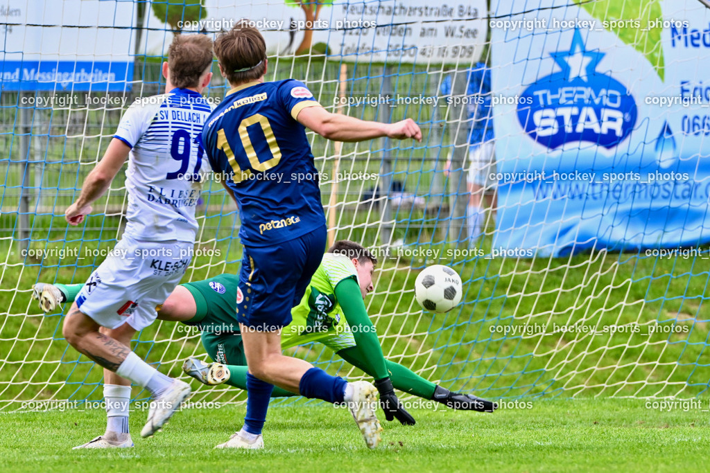 ATUS Velden vs. SV Dellach Gail | Tor ATUS Velden, #22 Jaka Grilj Miletic Dellach Gail, #10 Lukas Lausegger ATUS Velden, #91 Franz Übleis Dellach Gail, ATUS Velden vs. SV Dellach Gail, ATUS Velden vs. SV Dellach Gail am 03.05.2025 in Velden (Wald Arena Velden), Austria, (Photo by Bernd Stefan)
