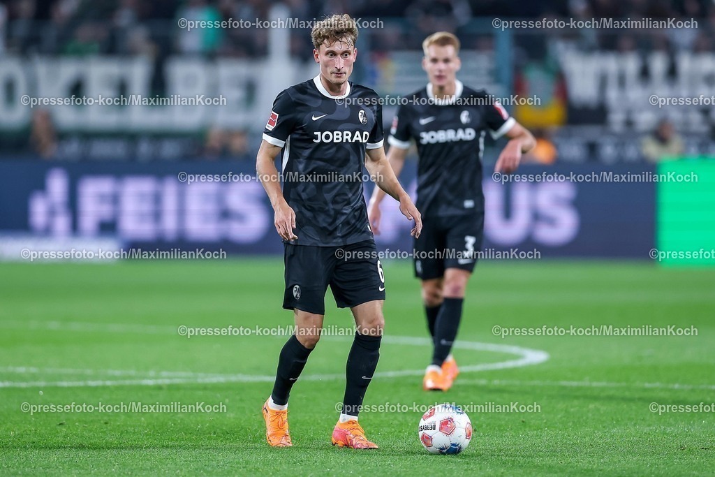 BMG05102501117 | 05.10.2025, Fußball, Borussia Mönchengladbach - SC Freiburg, 1. Fußball Bundesliga, Borussia-Park, Saison 2025 2026: Patrick Osterhage&nbsp;(SC Freiburg #06) DFB regulations prohibit any use of photographs as image sequences and or quasi-video.