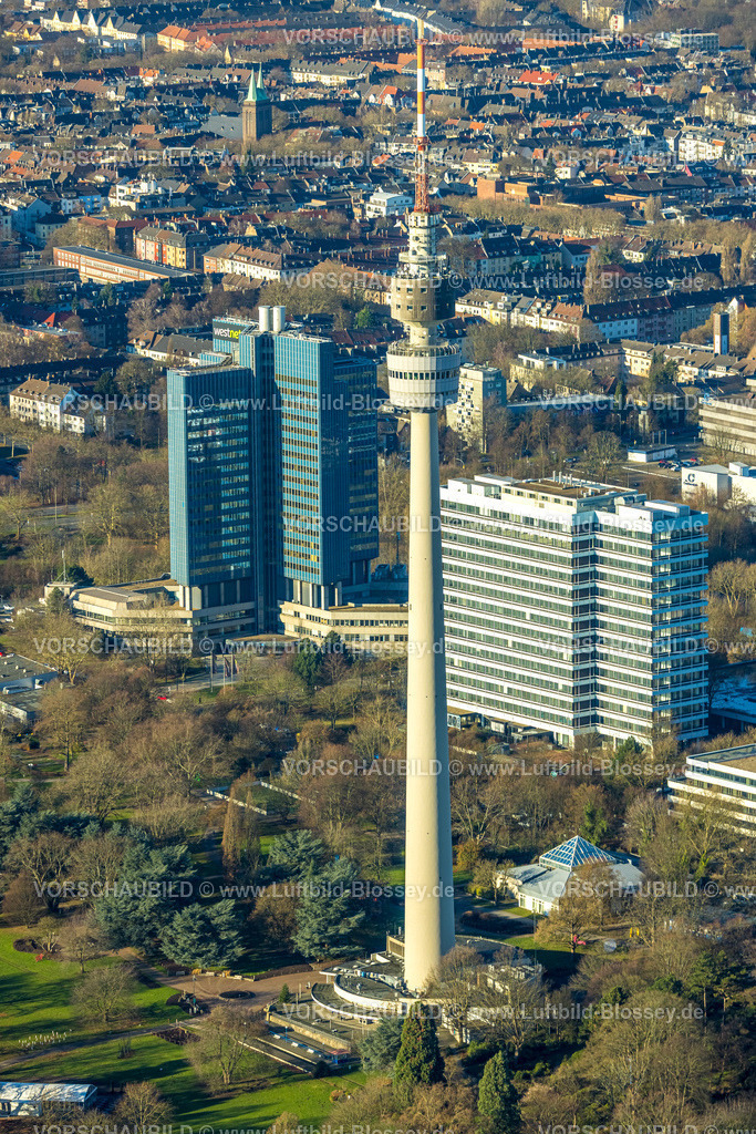 Dortmund251202865 | Luftbild, Florianturm im Westfalenpark, Wahrzeichen als Aussichtsturm und Fernsehturm, An der Spitze das Drehrestaurant, Geschäftshäuser und Bürohauser, Ruhrallee, Dortmund, Ruhrgebiet, Nordrhein-Westfalen, Deutschland