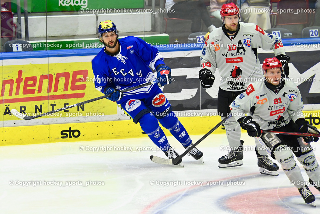 EC IDM Wärmepumpen VSV vs. HDD Jesenice | #96 HOLWAY Patrick EC VSV, #10 JENKO Jasa HDD Jesenice, #81 CIMZAR Tadej HDD Jesenice, EC IDM Wärmepumpen VSV vs. HDD Jesenice, EC IDM Wärmepumpen VSV vs. HDD Jesenice am 08.09.2024 in Villach (Stadthalle Villach), Austria, (Photo by Bernd Stefan)
