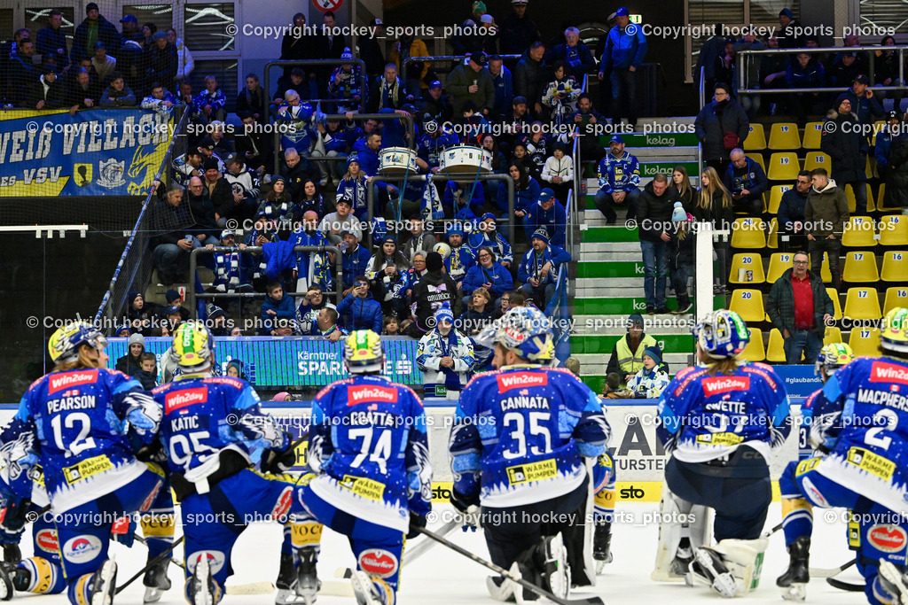 EC IDM Wärmepumpen VSV vs. Pioneers Vorarlberg | EC VSV Fans mit Mannschaft, Blauweiss Villach, Blue Devils Villach, EC IDM Wärmepumpen VSV vs. Pioneers Vorarlberg, EC IDM Wärmepumpen VSV vs. Pioneers Vorarlberg am 14.12.2024 in Villach (Stadthalle Villach), Austria, (Photo by Bernd Stefan)