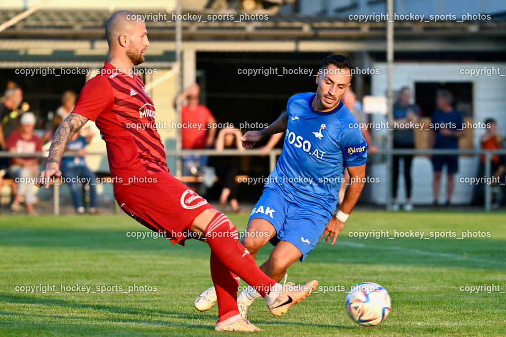 SV St.Jakob vs. SAK | #21 Admir Dzombic St.Jakob, #10 Yosifov Svetlozar Angelov SAK, SV St.Jakob vs. SAK, SV St.Jakob vs. SAK am 23.08.2024 in St. Jakob im Rosenthal (Sportplatz St. Jakob), Austria, (Photo by Bernd Stefan)